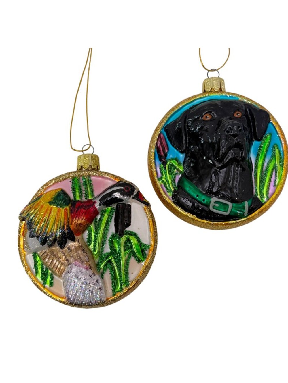 Kurt Adler Ducks Unlimited Christmas Ornaments Vintage Glass Duck Black Lab